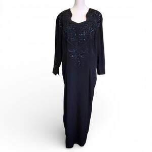 Vintage 90s Black Whimsical Goth Whimsigoth Beaded Long Sleeve Maxi Dress